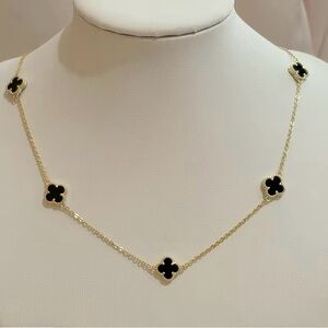 Gold Chain Necklace with Black Clover Motifs - Women Jewelry
